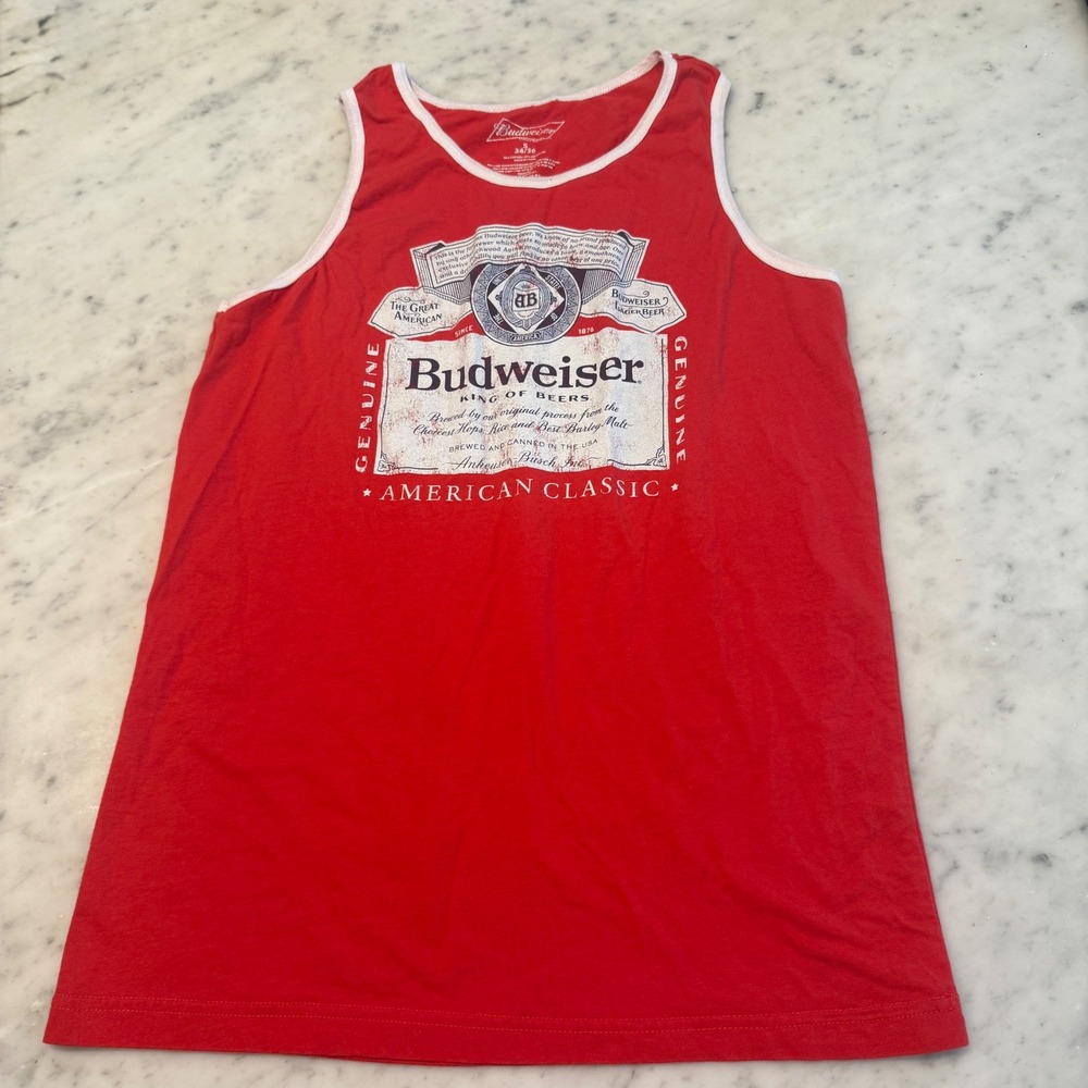 Budweiser King of Beers Red Ringer Tank Top Mens Small American Classic Graphic